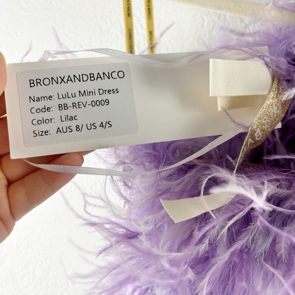 Bronx and Banco Lulu Sequin Glitter Feather One Shoulder Dress Purple Small - Picture 10 of 10